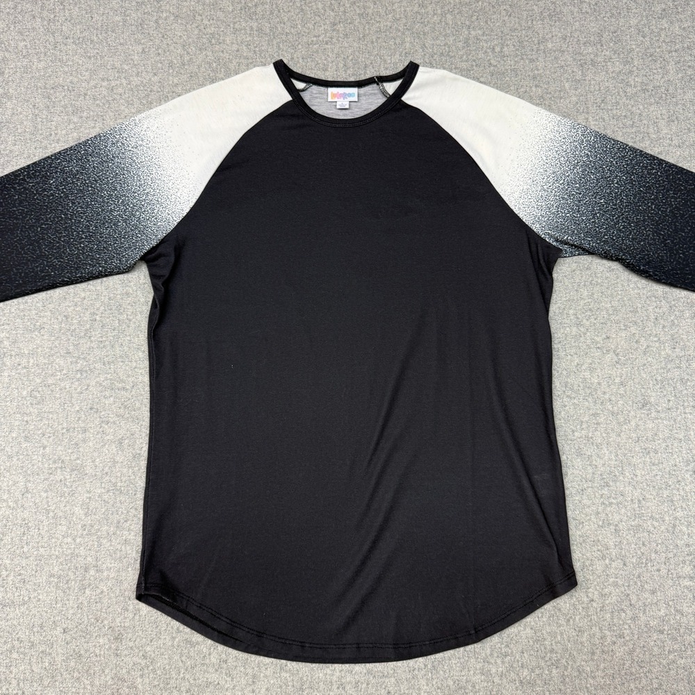 LuLaRoe Randy Baseball Tee Size L Black White Gradient Speckle Raglan Shirt